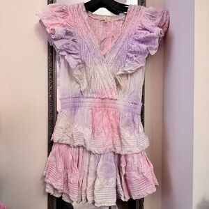 Loveshackfancy Pink and Purple Tie Dye Ruffle Dress